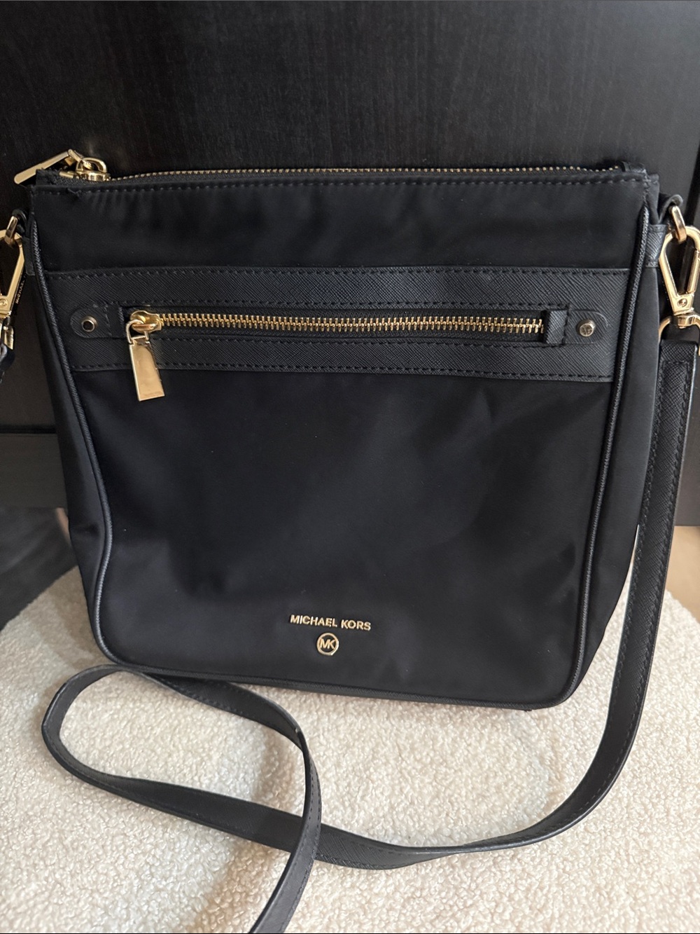 Michael Kors Black Nylon Crossbody with Gold Hardware